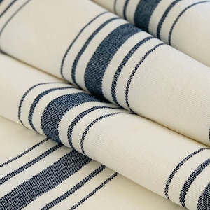 NEW - Heavy Weight Grain Sack Style Fabric - Upholstery Weight - Farmhouse Style - Navy Blue Stripes on White -54"Wide - by the Yard