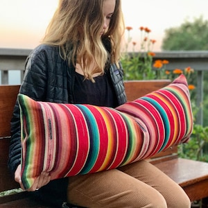 Southwest Serape Mexican Pillow - 14x36 & All Sizes - Saddle Blanket Ranch Boho Style - Rectangle Kidney - Down Insert - Zipper Enclosure
