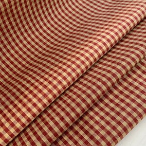 Homespun Red and Beige Mini Check Plaid Fabric - Woven, Doubled Sided ,Available Yd(s), 1/2 yard, 1/4 yard, Fat Quarter - 3/8&quot; Squares - 304