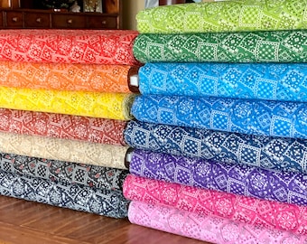 Tela de bandana: rojo, morado, amarillo, rojo, azul, verde, tostado, negro y rosa, tela occidental, 18 colores, cortada a medida, en cuartos gordos y en paquetes
