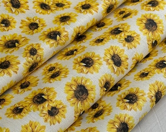 Sunflower Fabric Collection - Natural Cream - Sunflower Decor - Cotton - By the Yard, 1/2, 1/4, or Fat Quarter