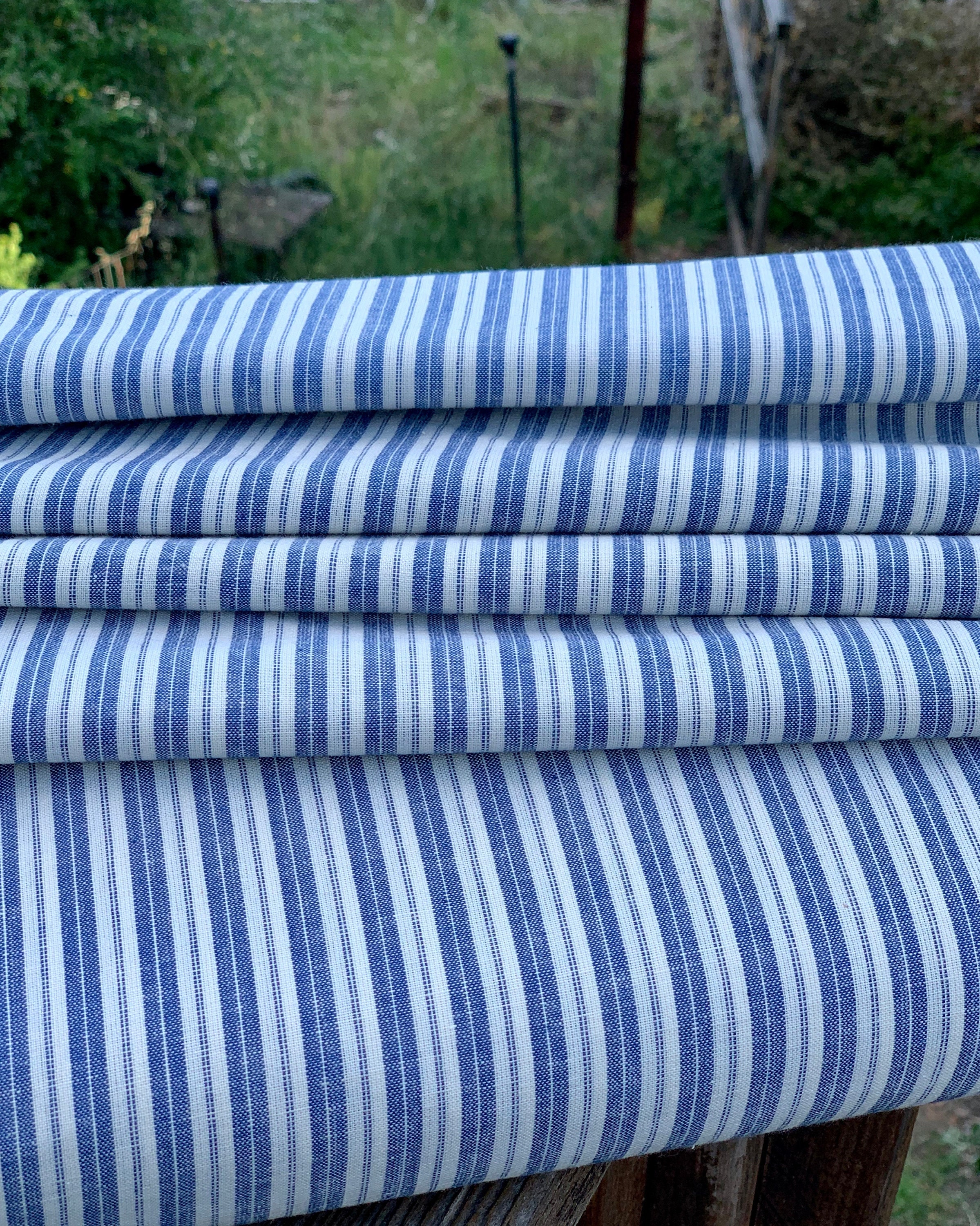 Homespun Ticking Fabric - Blue Stripe Ticking Fabric