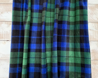 Fleece Fabric -  Blue Green Black 20174-X Blackwatch Plaid - Anti Pill Velour Face - Excellent Quality - 100% Polyester - 60" Wide