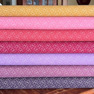 Yellow, Pink, Red, Purple  - Antique Floral Calico Fabric - 100% Quilter Cotton By the Yard, 1/4, 1/2 or Fat Quarter Bundle