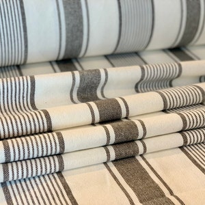 Grain Sack Fabric - Feed Sack Fabric - Ticking Fabric - Our EXCLUSIVE Fabric - Cottage Farmhouse Style - Gray Stripes - 64" Wide