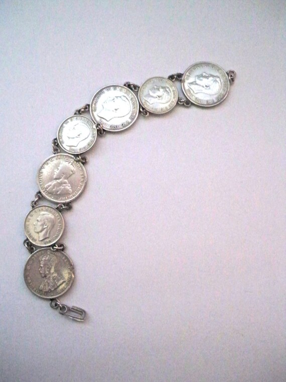 WWII Sweetheart Bracelet. Australian Silver Coins.