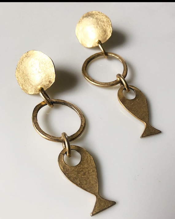 Brushed Gold Modernist 1980s Statement Earrings