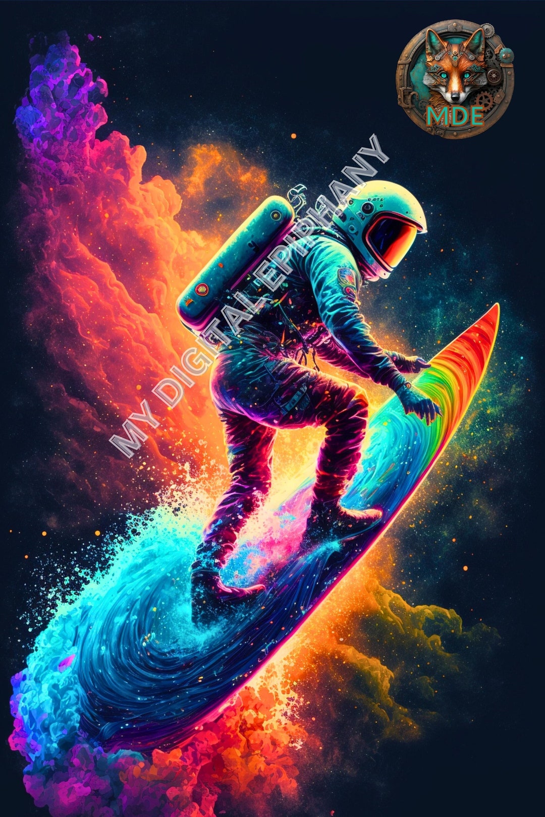 Printable Wall Art, Digital Download, Colorful Astronaut/space Themed