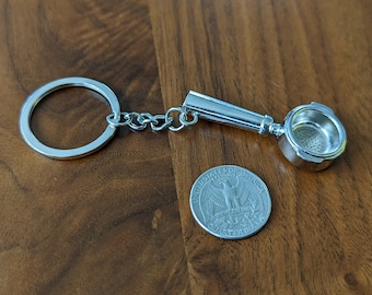 Porte-clés miniature porte-filtre à café expresso, chrome