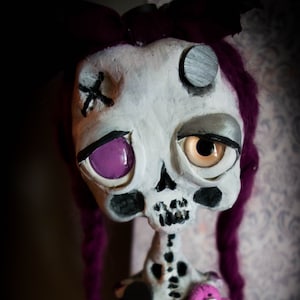 SOLD- ooak vampire skelly doll,l collectible creepy art doll, creepy cute doll destiny,  Fantasy Doll, handmade doll skelleton,OOAK Doll