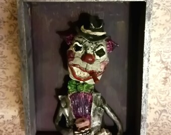 Arte enmarcado de payaso gánster, arte de pared 3D, decoración de calavera, adorno de terror, decoración gótica, regalo de cumpleaños