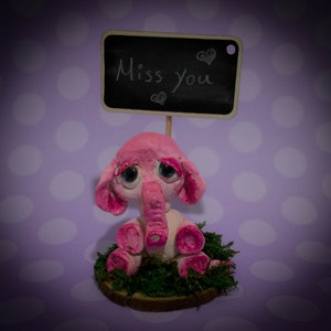 Rosa Elefant,miss you,Liebesbotschaft,Ton Miniatur Skulptur