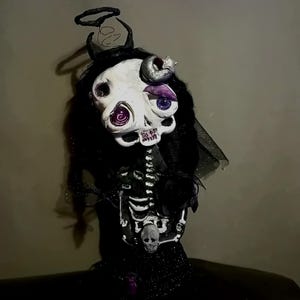 RESERVED-Dark Angel Ooak skelly doll,collectible creepy art doll, creepy cute doll destiny,  Fantasy Doll, handmade doll skelleton,OOAK Doll