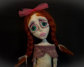 Collectible Goth Creepy Cute Handmade Female Figurative Sculpture, Unique Dark, Gothic Sad Fantasy Poseable Clay,OOAK Art Doll Ondine ghost