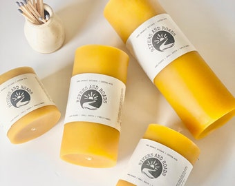 Beeswax Candles | Beeswax Pillar Candle Set | Unscented Natural Honey Scent | Handmade Beeswax Candle  | Pillar Candle | Rivers and Roads