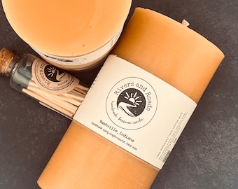 Large Beeswax Candle: 100% Pure, Unscented, Natural Honey Scent