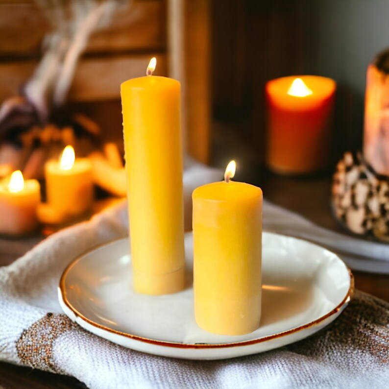 Beeswax Candle Beeswax Pillar Candle Unscented Natural Honey Scent Only Beeswax & Cotton Wick Handmade Candle image 4