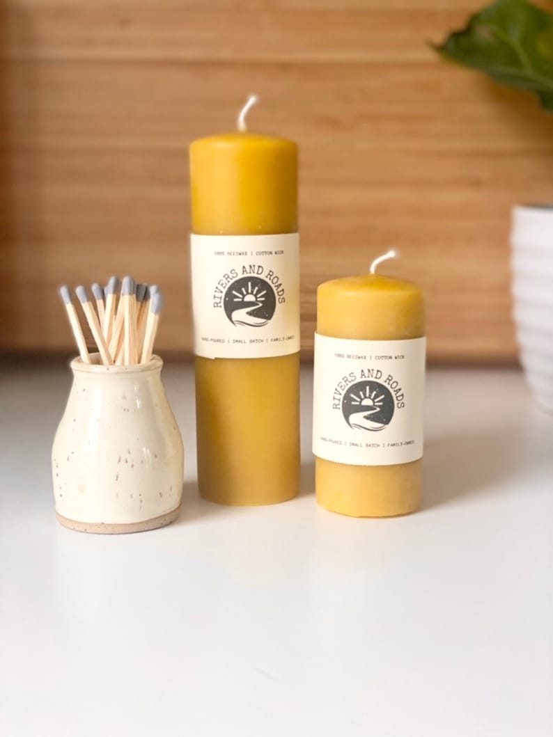 Beeswax Candle Beeswax Pillar Candle Unscented Natural Honey Scent Only Beeswax & Cotton Wick Handmade Candle image 5