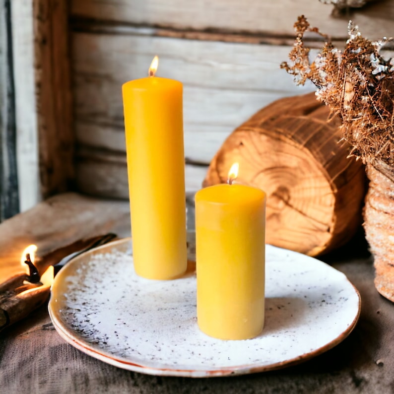 Beeswax Candle Beeswax Pillar Candle Unscented Natural Honey Scent Only Beeswax & Cotton Wick Handmade Candle image 2