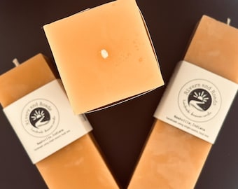 Handmade Beeswax Pillar Candle: Pure Unscented Cotton Wick