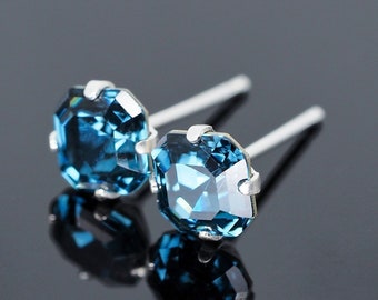 Midnight Blue Imperial Square - Swarovski Crystal Stud Earrings - Sterling Silver - 6mm/ 8mm Asscher Cut - Single Piece/Pair