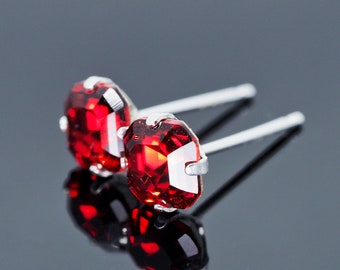 Scarlet Red Imperial Swarovski Crystal Asscher Cut Earrings - Sterling Silver 6mm 8mm Square | Men Women | Single/Pair | Love | Valentine's