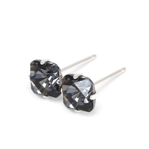 Midnight Black Kaleidoscope Crystal Earrings - Sterling Silver - 6mm Square | Black Men Earrings | Kaleidoscope Stud | Black Crystal Stud