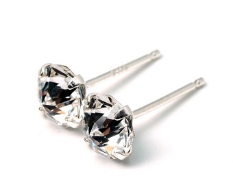 Crystal White Pointed - Swarovski Crystal Stud Earrings - Sterling Silver - 5mm/ 6mm/ 8mm Round - Single Piece/Pair