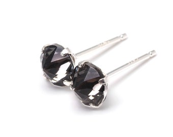 Black Diamond Pointed Round Earrings | 6mm 8mm round | 925 Sterling Silver | Black Pointed Earrings | Men Black Earrings | Minimal Stud