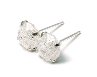 White Crushed Ice - Round Crystal Earrings - Sterling Silver - 6mm 8mm Round, Icy Cold White Earrings, Czech Crystal Studs, Men Ladies Studs
