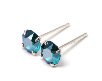 Emerald Moonlight - Crystal Stud Earrings - Sterling Silver - 5mm Round - Single Piece/Pair