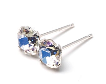 Moonlight Blue - Crystal Stud Earrings - Sterling Silver - 6mm/ 8mm Round - Single Piece/Pair
