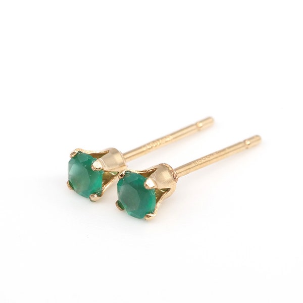 Green Onyx Gold Stud Earrings - 14k Gold Filled - 3mm round, Petite Green Onyx Studs, May Birthstone Studs, May Birthday earrings