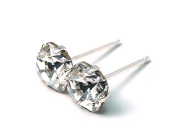 Crystal White Kaleidoscope - Swarovski Crystal Stud Earrings - Sterling Silver - 6mm Square - Single Piece/Pair