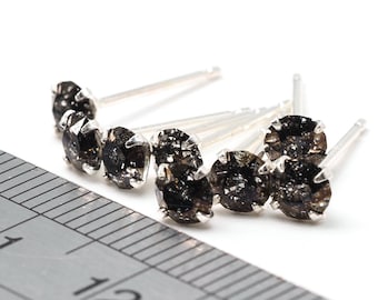 Black 'Meteorite' Swarovski Crystals - 925 Sterling Silver Ear Stud Earrings - 4mm Round, Men earrings, Starry Night Skies