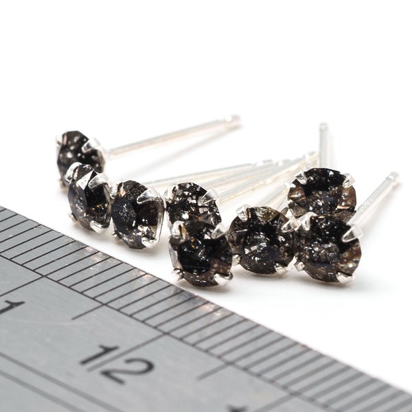 Black 'Meteorite' Swarovski Crystals - 925 Sterling Silver Ear Stud Earrings - 4mm Round, Men earrings, Starry Night Skies