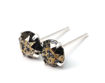 Gold on Black 'Meteorite' - Swarovski Crystal Stud Earrings - Sterling Silver - 6mm/ 8mm Round - Single Piece/Pair