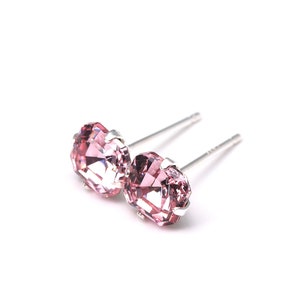 Light Rose Pink Imperial Earrings - Sterling Silver - 6mm 8mm Square Asscher Cut - Romantic - Square Earrings for her - Austria Crystals