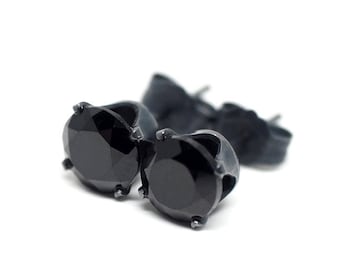 Black Spinel Oxidized 925 Sterling Silver Ear Stud Earrings - 4mm 6mm 8mm round | Black Men Women Earrings | Unisex Studs | Single Piece