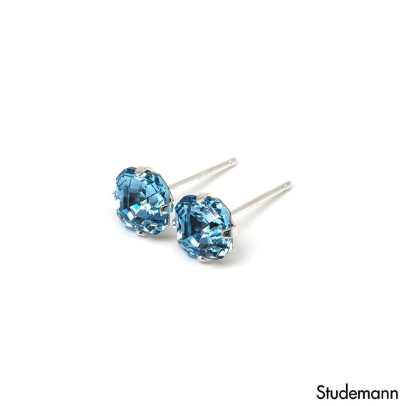 Aquamarine Blue Imperial Swarovski Crystal Earrings Sterling
