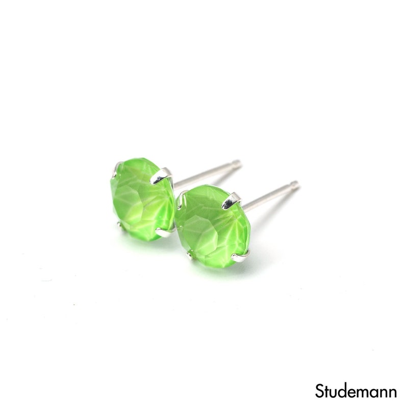 Highlighter Green - Matt Bold Green , Crystal Earrings - Sterling Silver - 8mm round , 80's 90's Studs , Retro Green , Stationery and School image 1