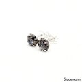Black Meteorite Swarovski Crystal - 925 Sterling Silver Ear Stud Earrings - 5mm 6mm Round, Men earrings, Black Galaxy, Night Skies, For Him