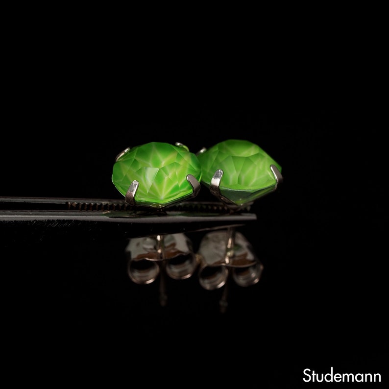 Highlighter Green - Matt Bold Green , Crystal Earrings - Sterling Silver - 8mm round , 80's 90's Studs , Retro Green , Stationery and School image 6