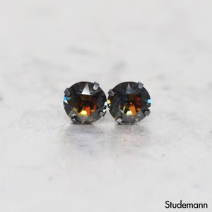 Volcano Swarovski Crystal Ear Stud Earrings 925 Sterling Silver Black Oxidized Earrings 6mm 8mm Round Single or Pair Galaxy image 3