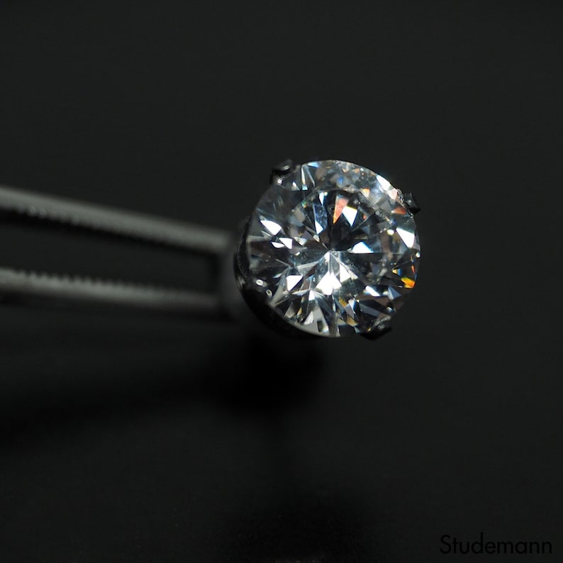 Black Sterling Silver Ear Stud Earrings White Diamond Simulant Mismatched Mens Earrings Cubic Zirconia CZ 4,6,8mm Round Single