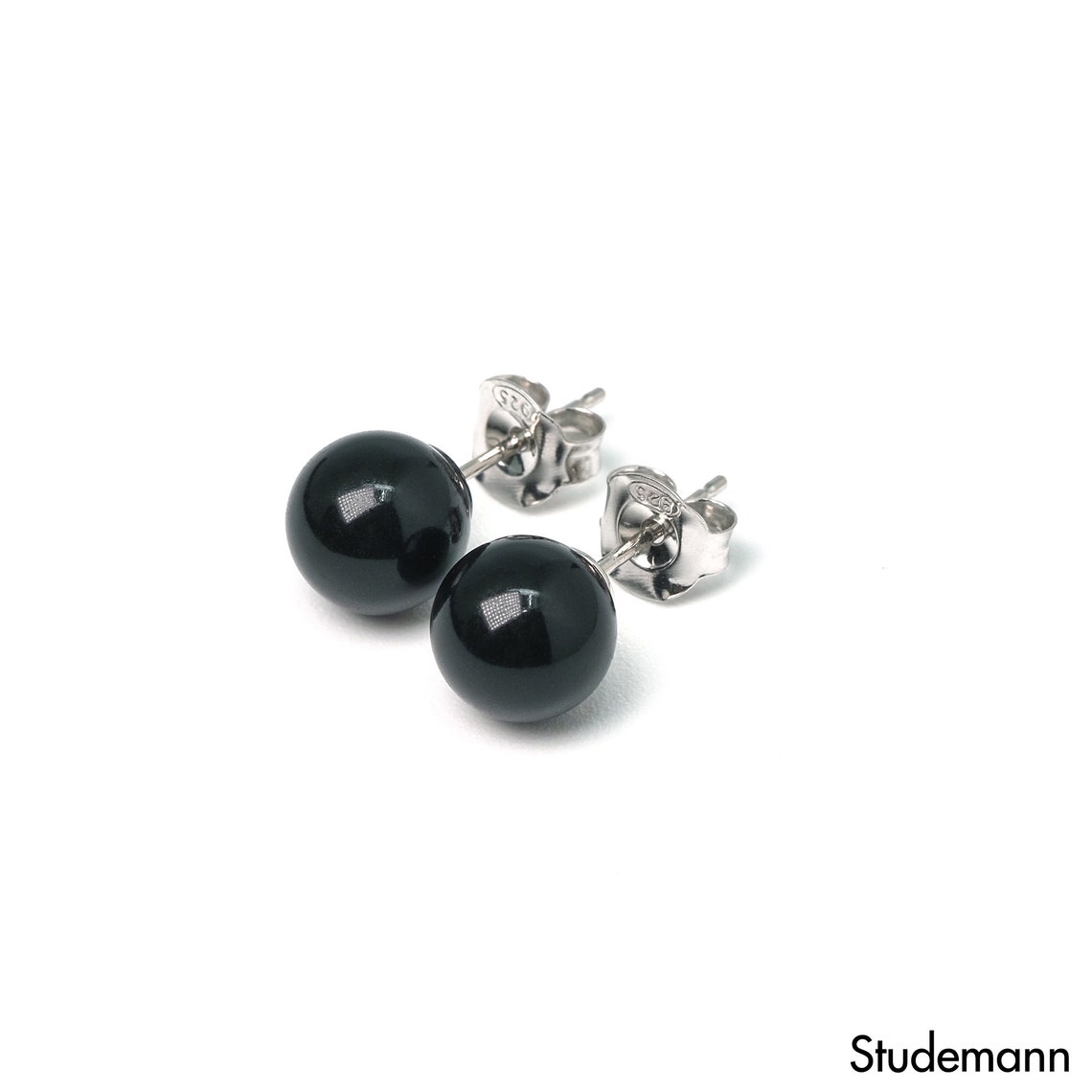 Classic Black Ball Stud Earrings 925 Sterling Silver Etsy UK