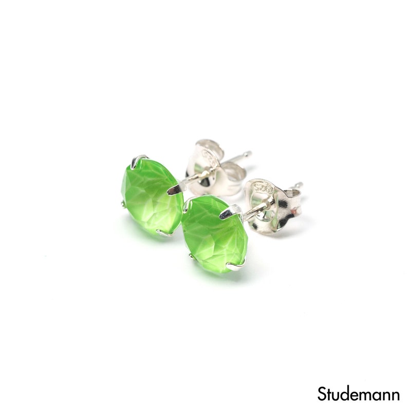 Highlighter Green - Matt Bold Green , Crystal Earrings - Sterling Silver - 8mm round , 80's 90's Studs , Retro Green , Stationery and School image 3