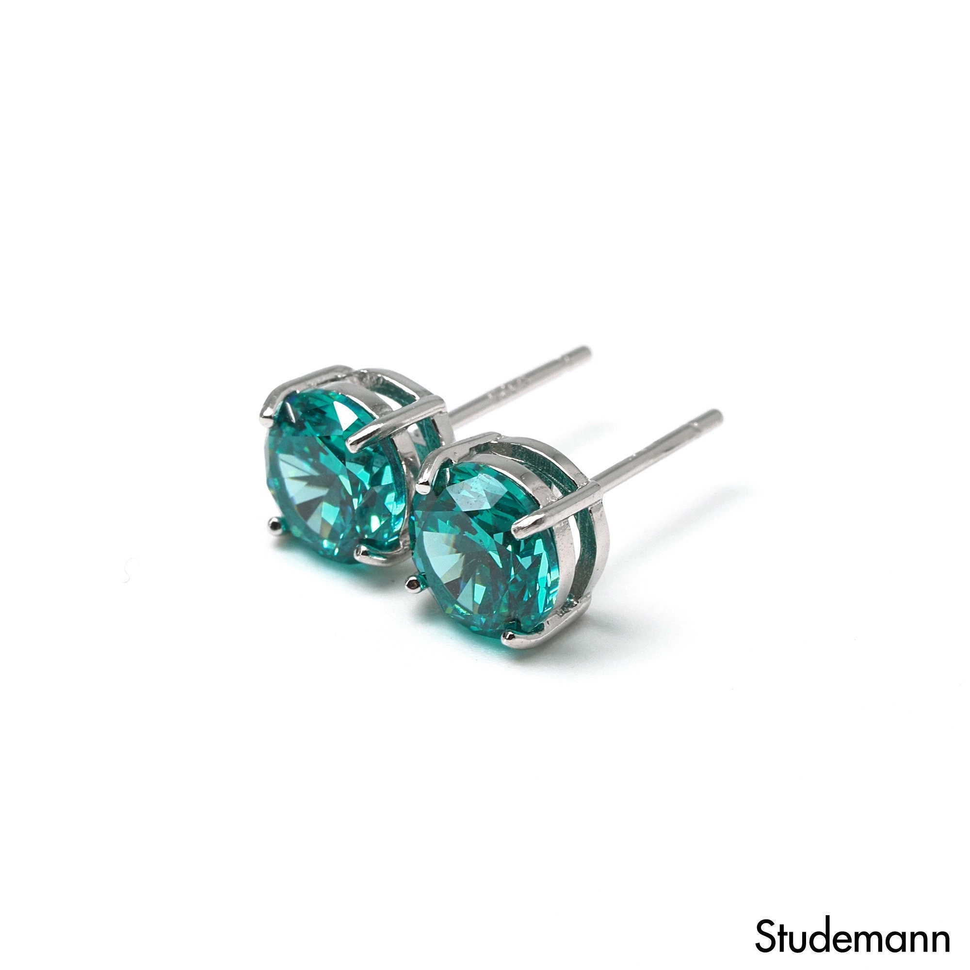 イヤリング TATIANA Silver 925 birthstone round bezel one-touch earrings Paraiba Tourmaline Stud Earrings - Rhodium 925 Sterling