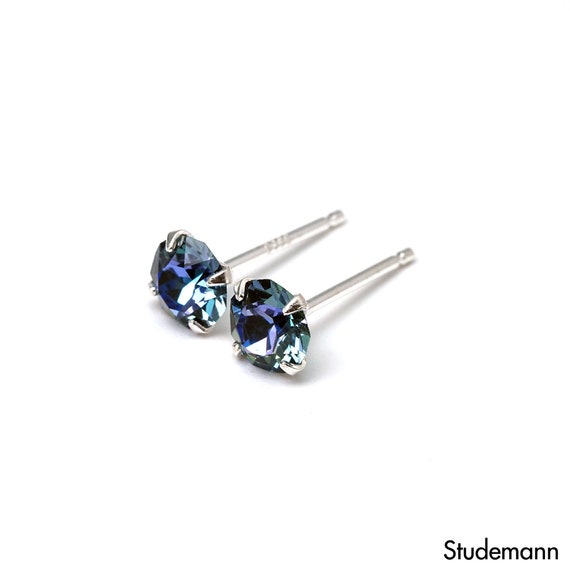 Orecchini A Perno In Argento 925 Con Cristallo Verde 4 Mm - Gioielli Eleganti In Sacchetto Regalo - 3
