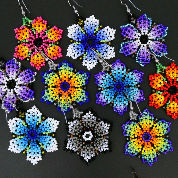 Beaded Earrings Huichol Native American Flower Indigenous Indian Chaquira Artesania 11+ Available